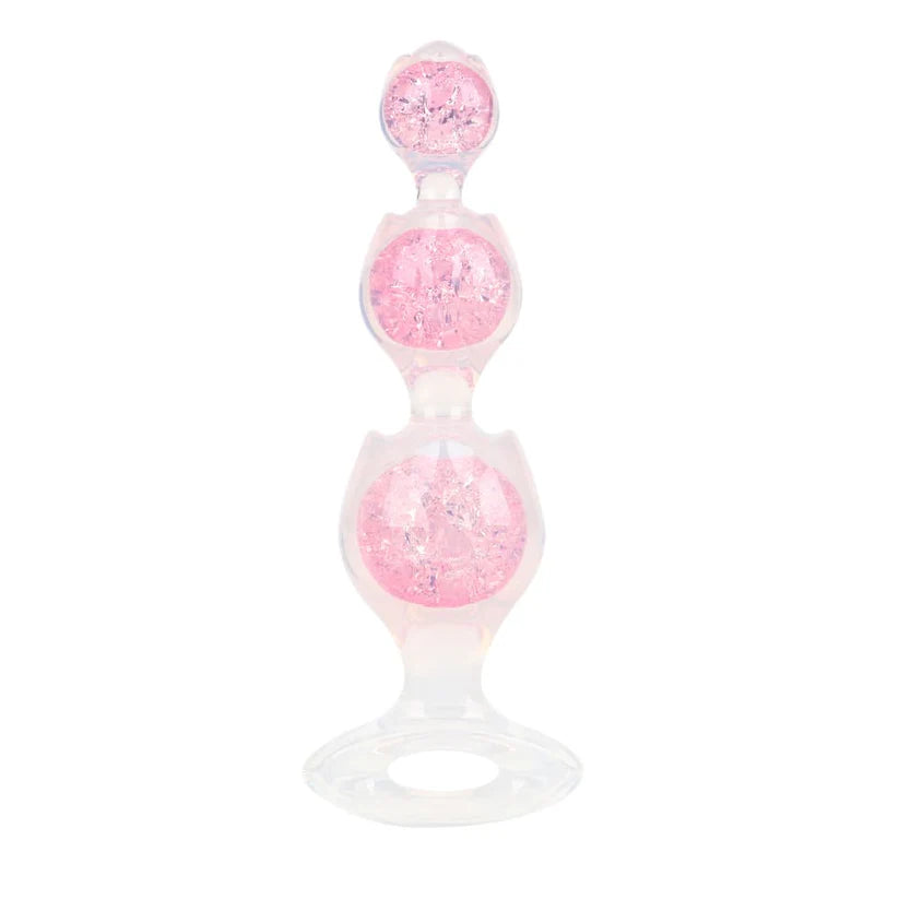 Silicone - Built-in Glass Balls - 3 Beads Anal Trainer - Safety Pull Ring Anal Toy