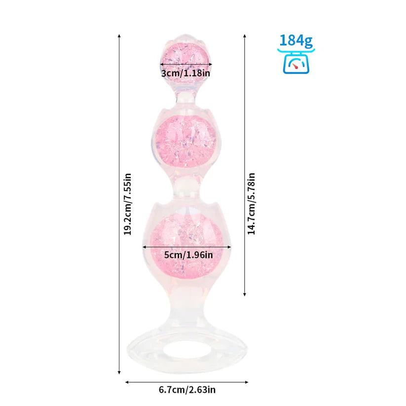 Silicone - Built-in Glass Balls - 3 Beads Anal Trainer - Safety Pull Ring Anal Toy