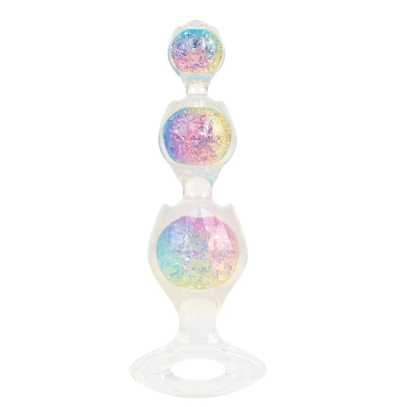 Silicone - Built-in Glass Balls - 3 Beads Anal Trainer - Safety Pull Ring Anal Toy